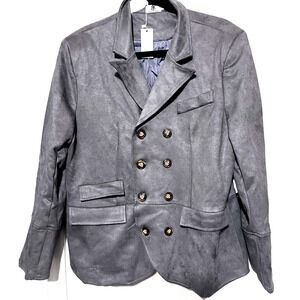 New Bellezza Republic Grey Blazer Women's Size M double breasted faux suede NW